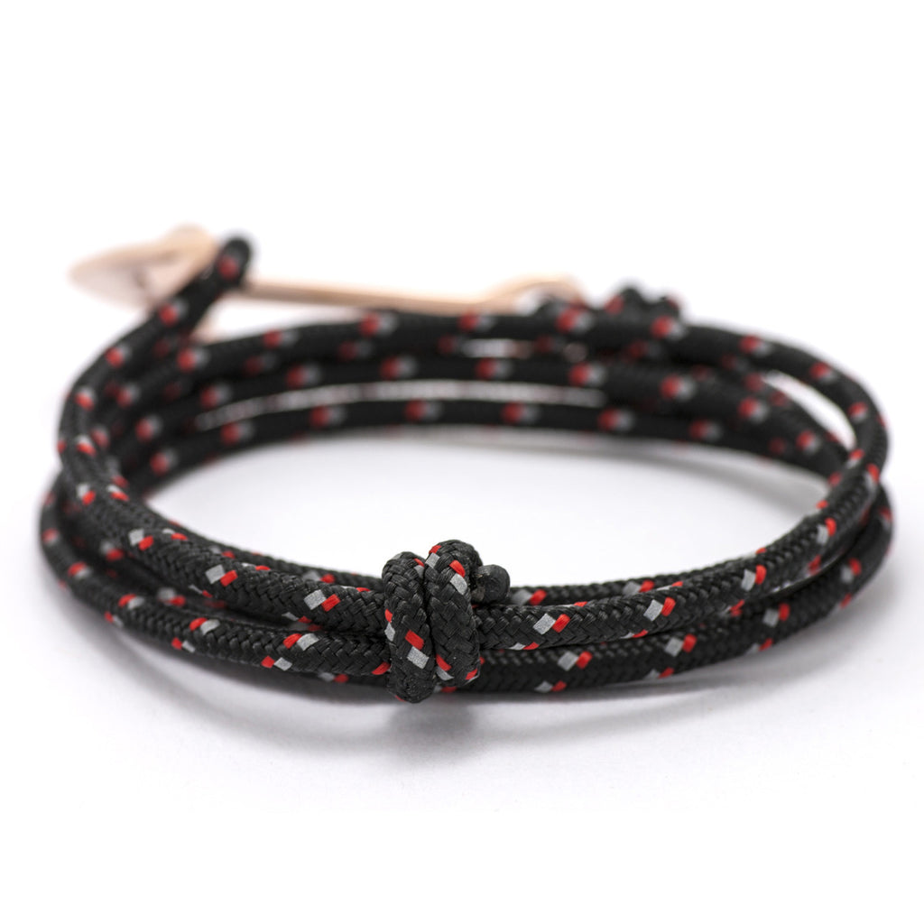 Rose Gold Anchor On Black & Red Rope Bracelet - BIJOUONE