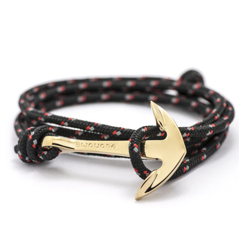 Gold Anchor On Black & Red Rope Bracelet - BIJOUONE