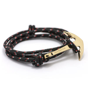 Gold Anchor On Black & Red Rope Bracelet - BIJOUONE
