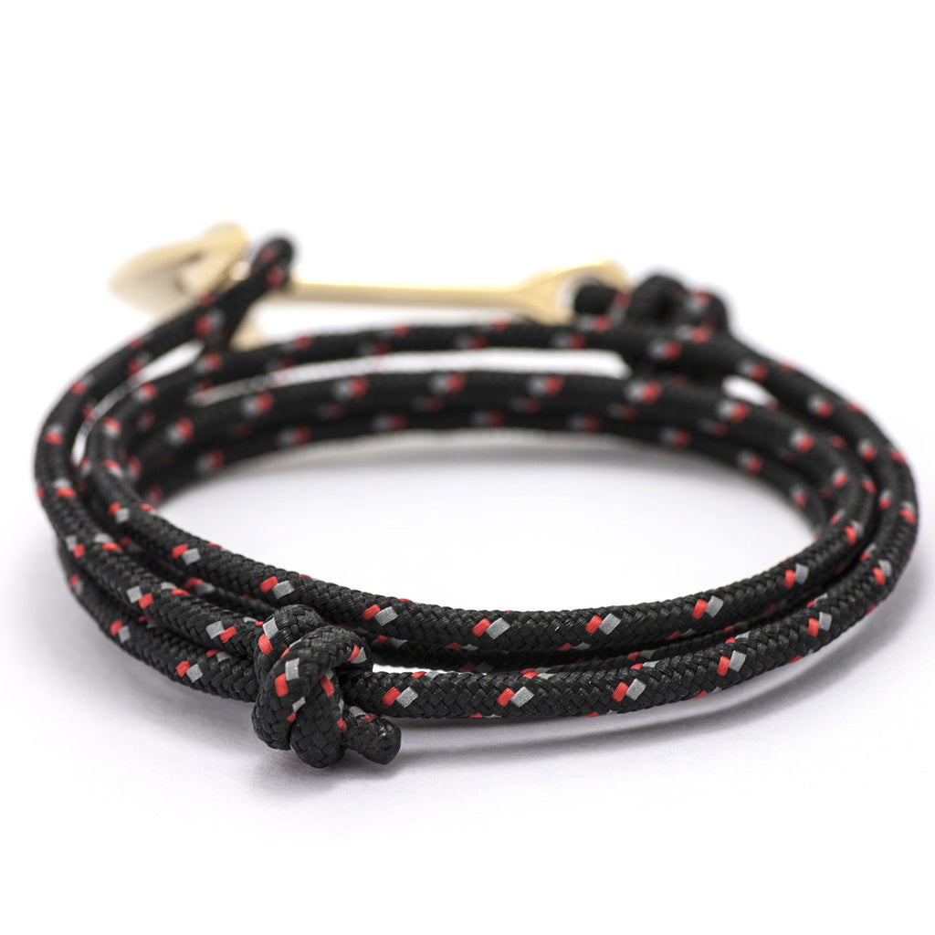 Gold Anchor On Black & Red Rope Bracelet - BIJOUONE
