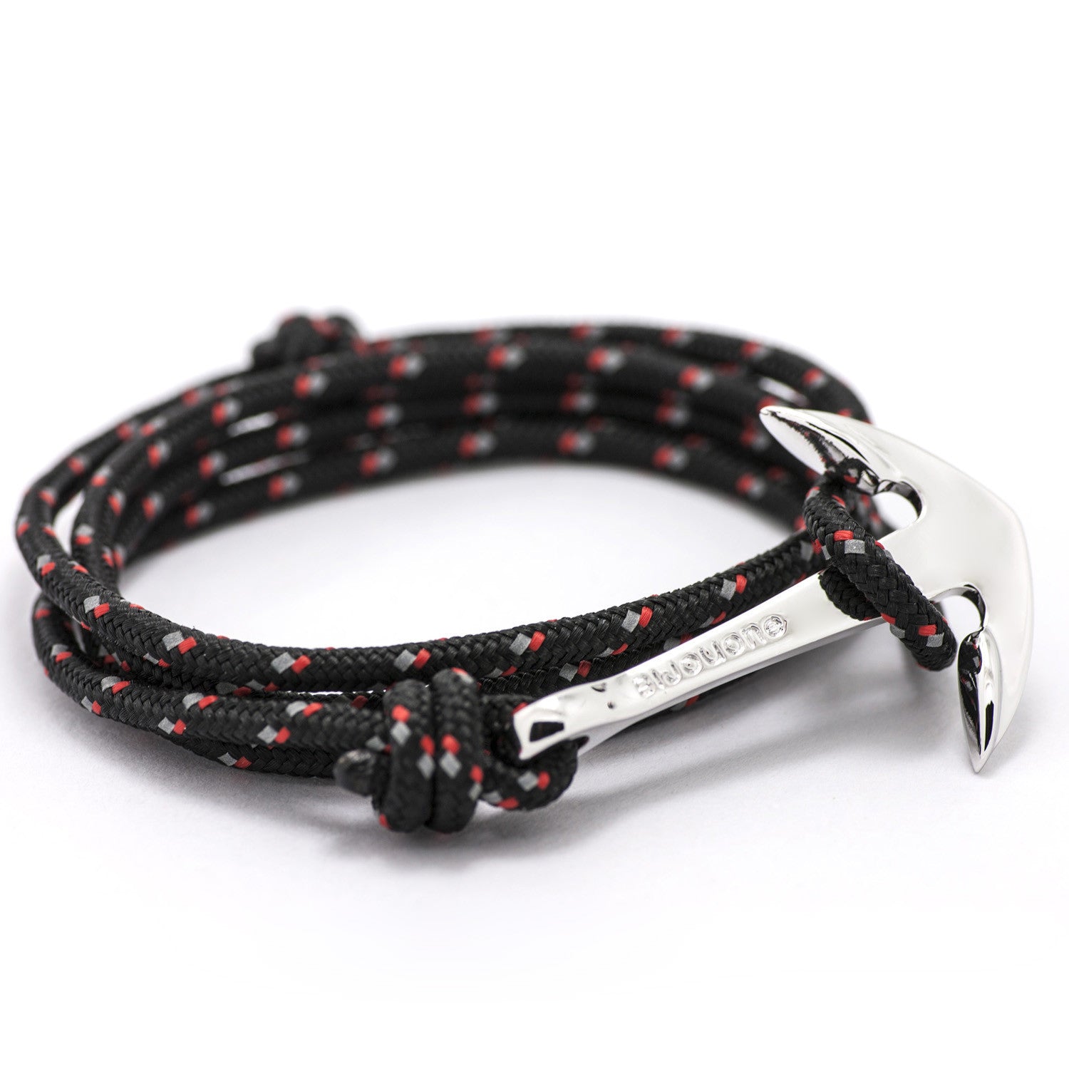 Silver Anchor On Black & Red Rope Bracelet - BIJOUONE