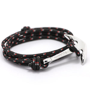 Silver Anchor On Black & Red Rope Bracelet - BIJOUONE