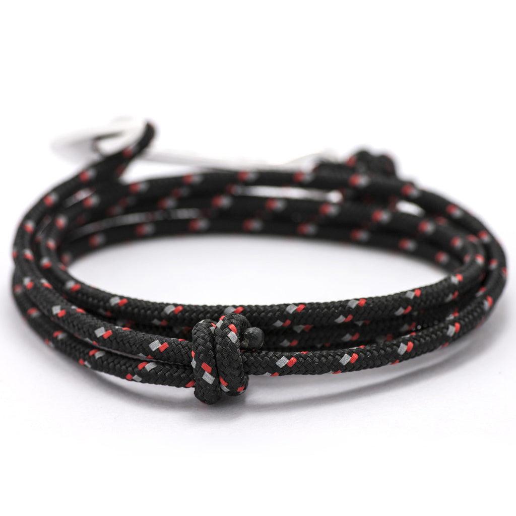 Silver Anchor On Black & Red Rope Bracelet - BIJOUONE