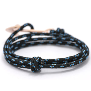 Rose Gold Anchor On Black & Blue Rope Bracelet - BIJOUONE