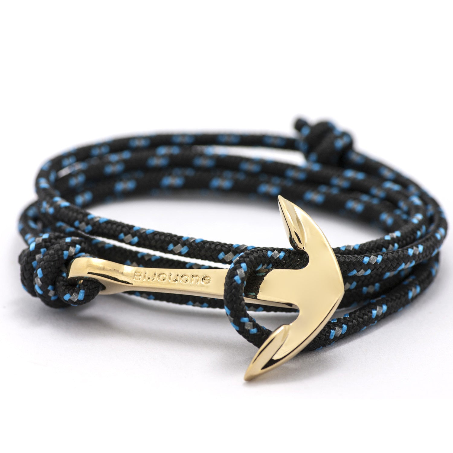 Rose Gold Anchor On Black Reflective Rope Bracelet | BIJOUONE