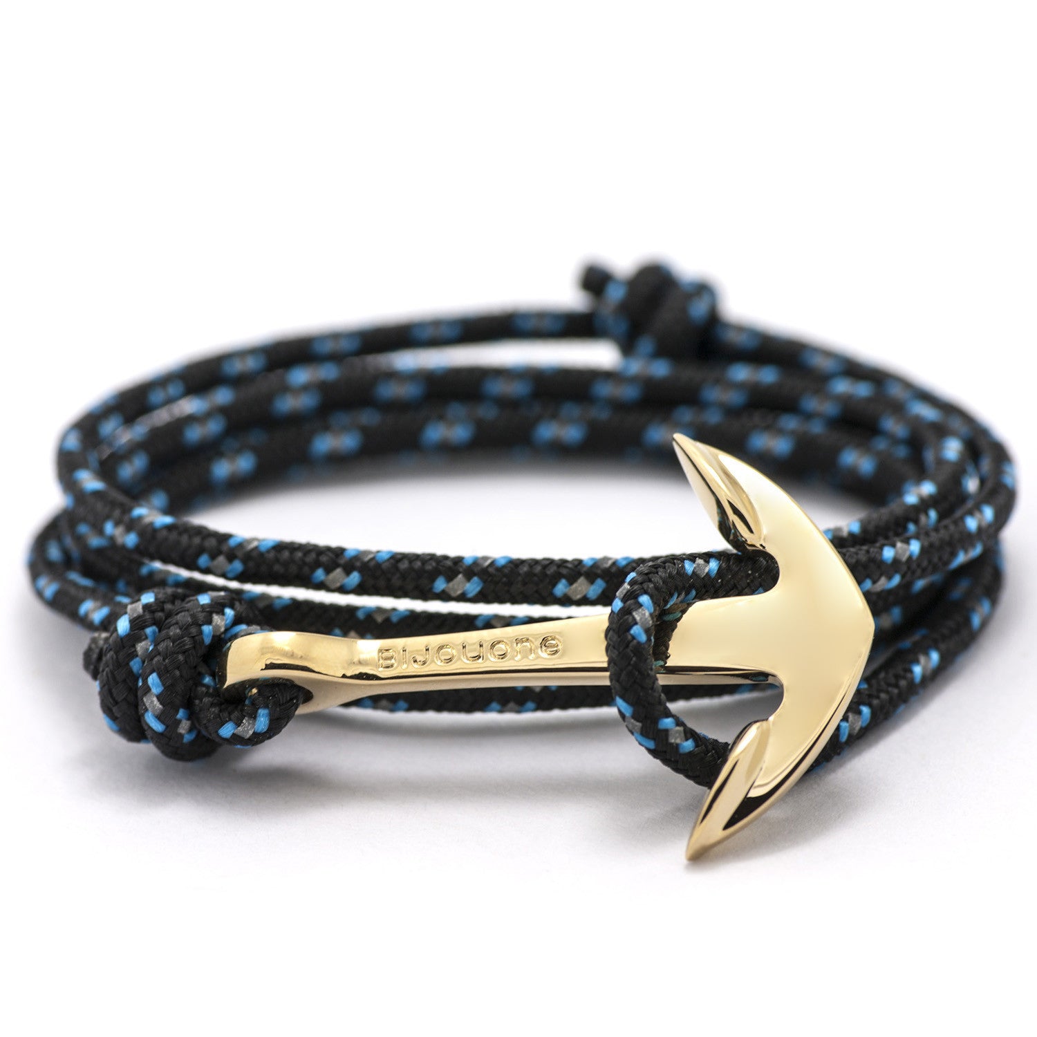 Gold Anchor On Black & Blue Rope Bracelet - BIJOUONE