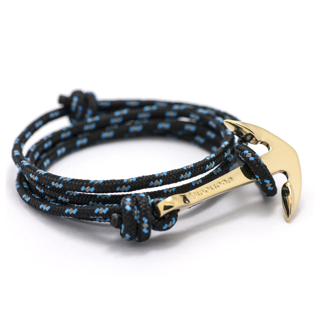 Gold Anchor On Black & Blue Rope Bracelet - BIJOUONE