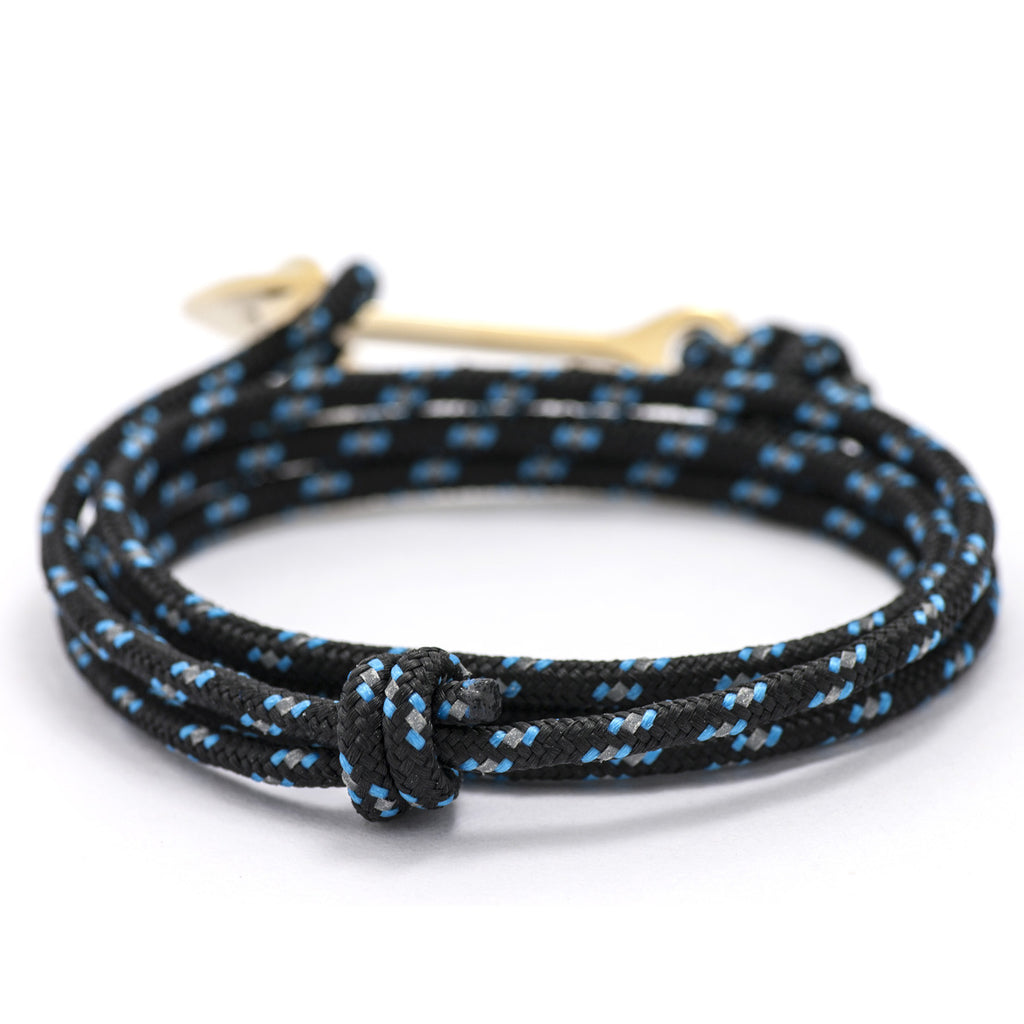 Gold Anchor On Black & Blue Rope Bracelet - BIJOUONE
