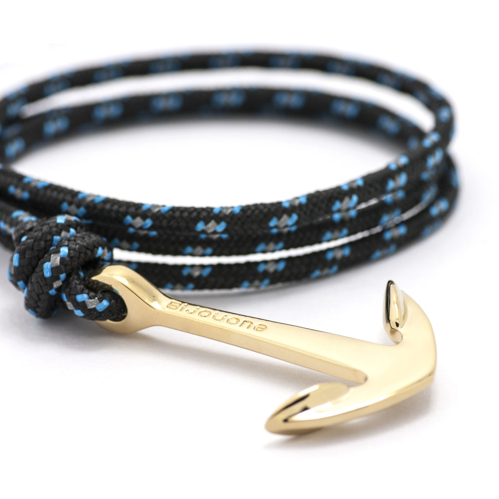 Gold Anchor On Black & Blue Rope Bracelet - BIJOUONE