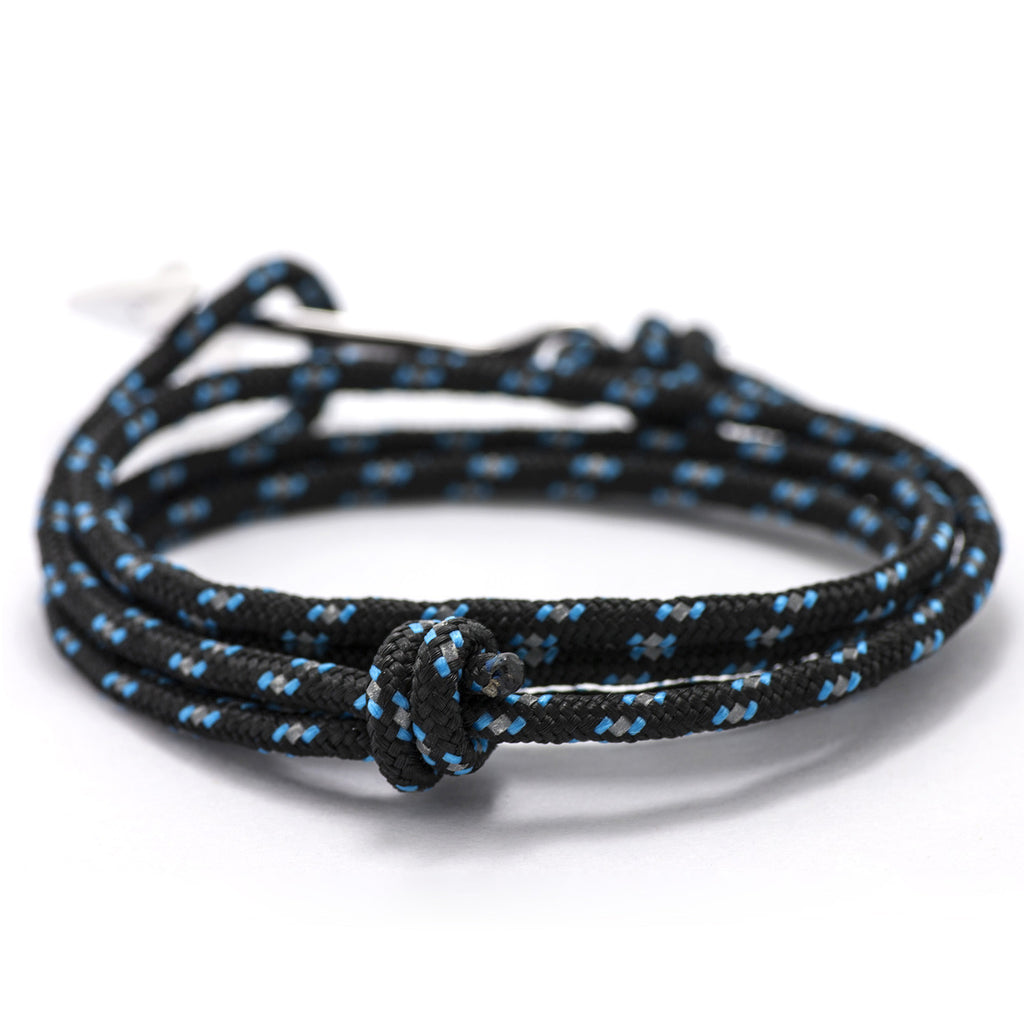 Silver Anchor On Black & Blue Rope Bracelet - BIJOUONE