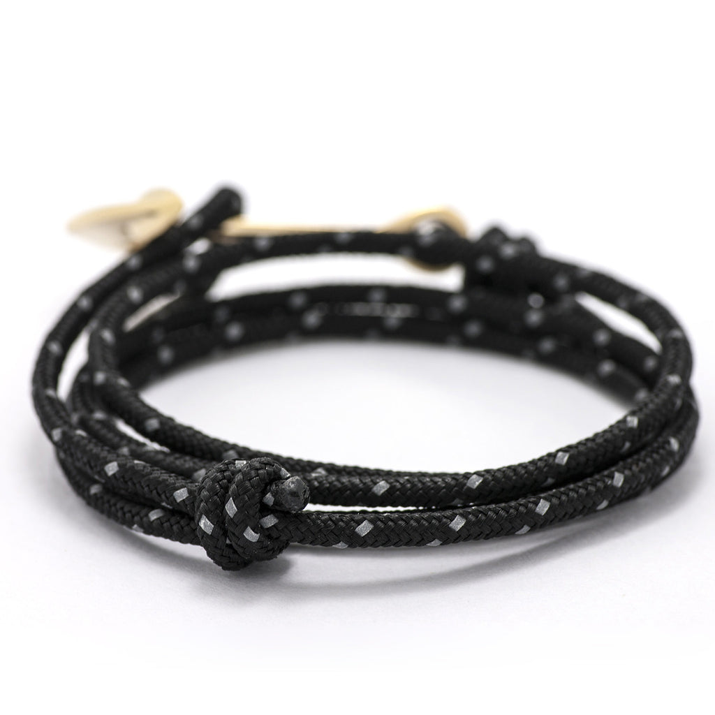 Gold Anchor On Black Reflective Rope Bracelet - BIJOUONE