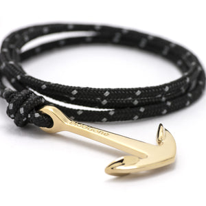 Gold Anchor On Black Reflective Rope Bracelet - BIJOUONE