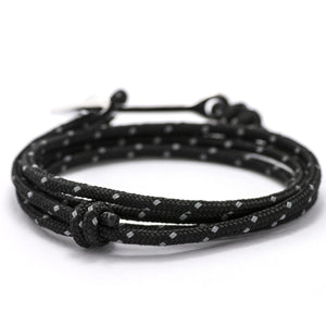 Silver Anchor On Black Reflective Rope Bracelet - BIJOUONE