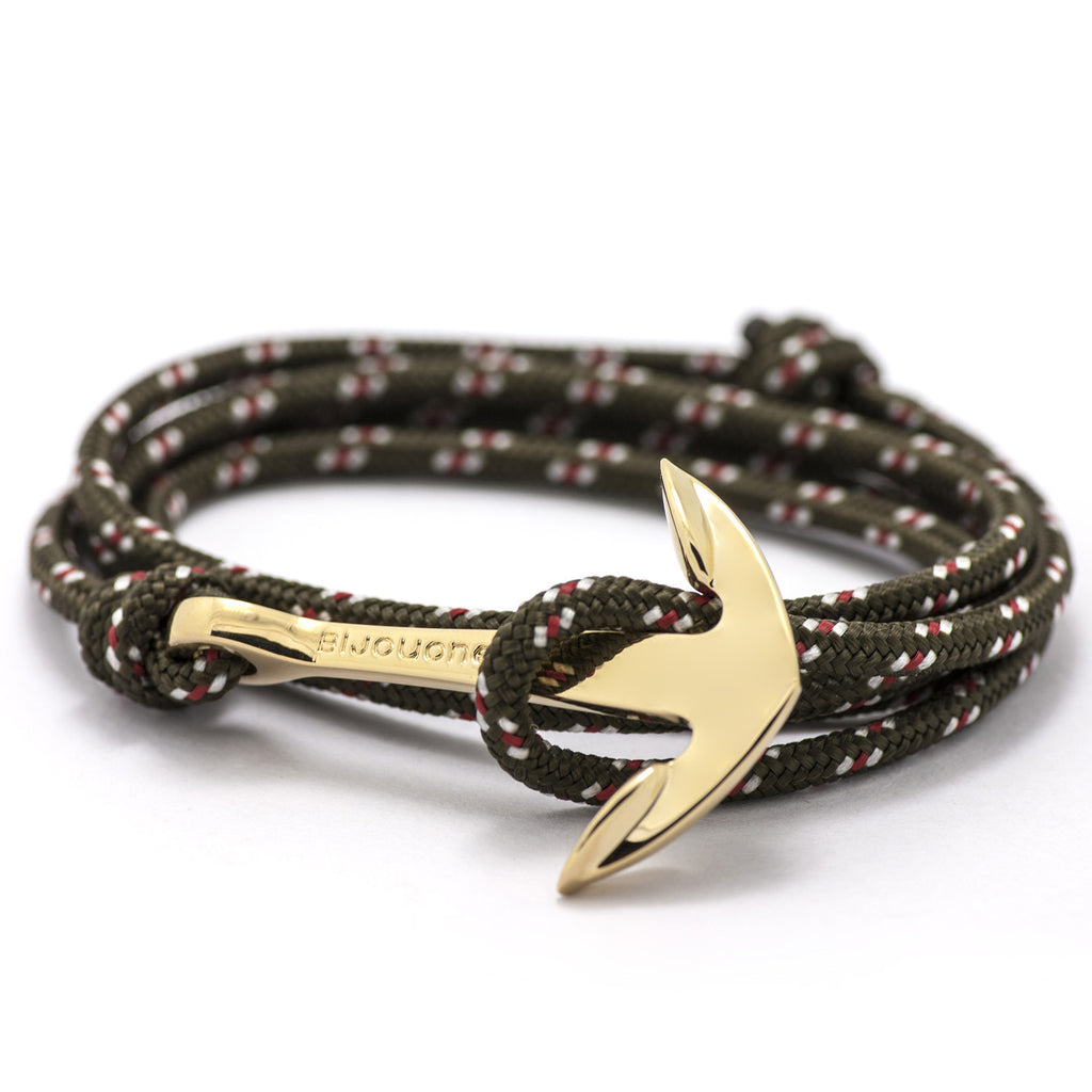 Gold Anchor On Olive Rope Bracelet - BIJOUONE