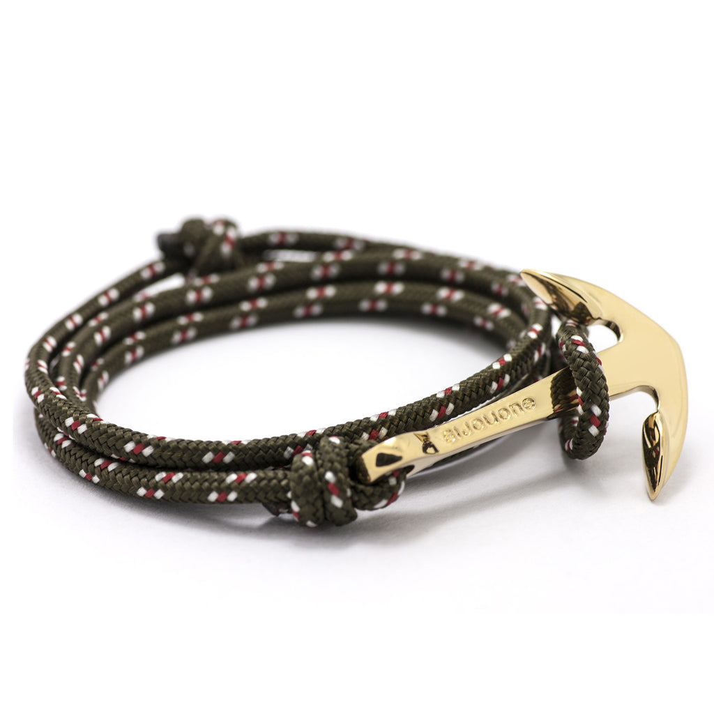 Gold Anchor On Olive Rope Bracelet - BIJOUONE