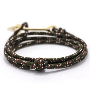 Gold Anchor On Olive Rope Bracelet - BIJOUONE