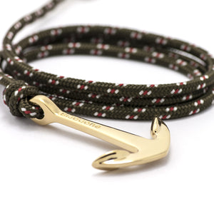 Gold Anchor On Olive Rope Bracelet - BIJOUONE
