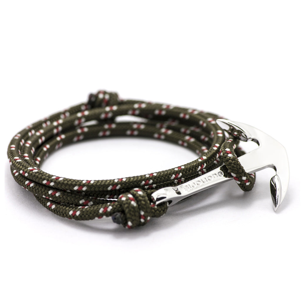 Silver Anchor On Olive Rope Bracelet - BIJOUONE