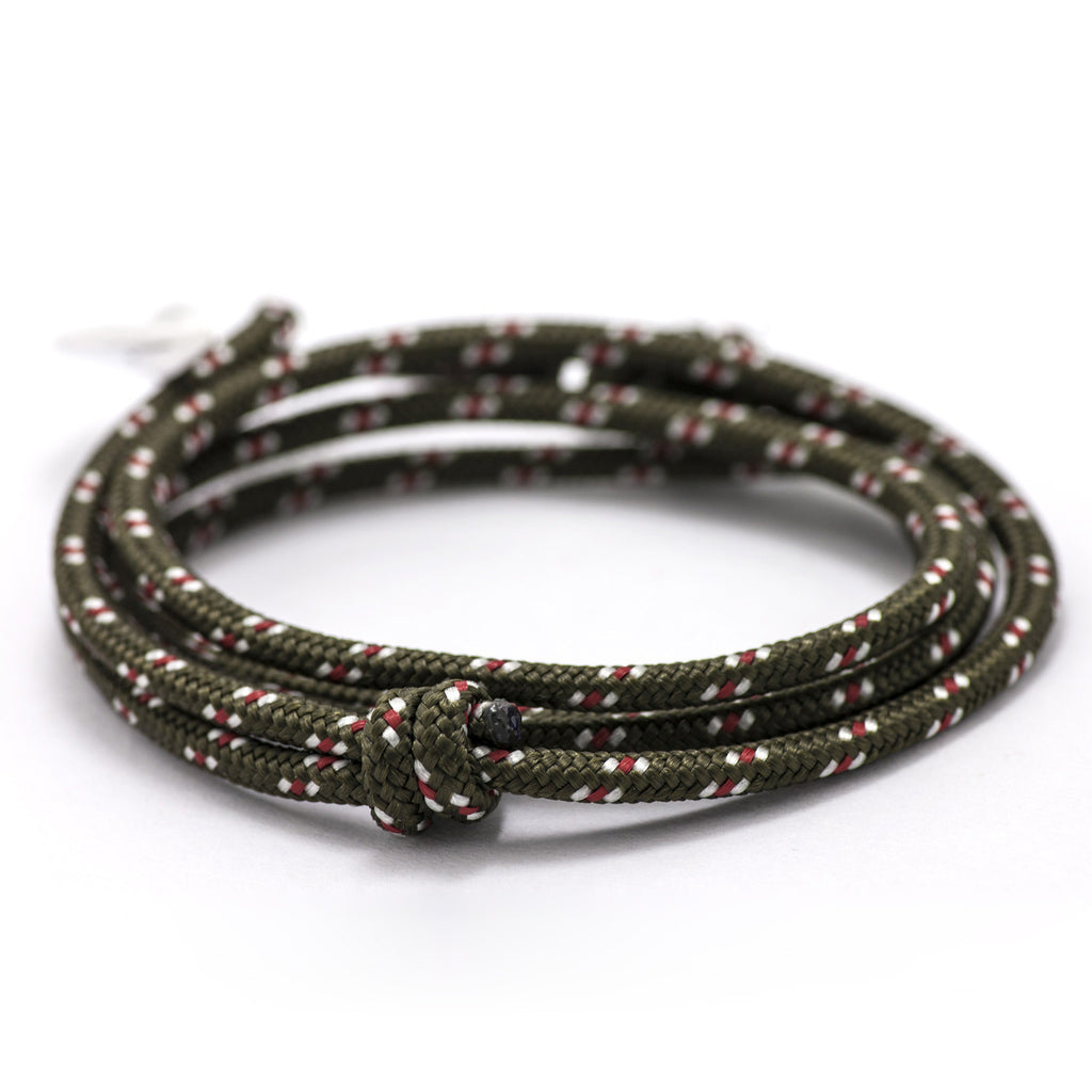 Silver Anchor On Olive Rope Bracelet - BIJOUONE