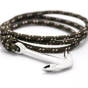 Silver Anchor On Olive Rope Bracelet - BIJOUONE