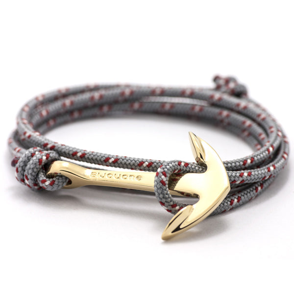 Gold Anchor On Gray & Red Rope Bracelet - BIJOUONE