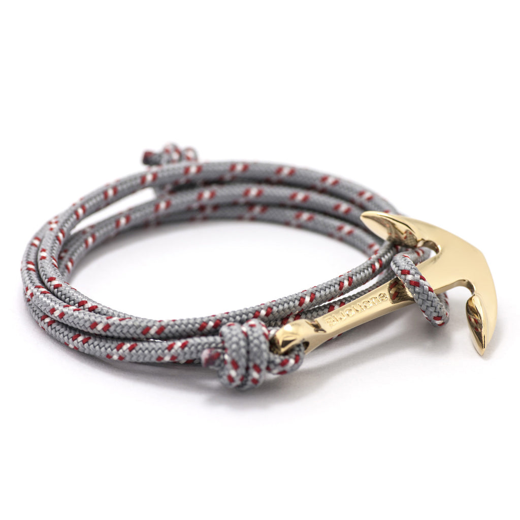 Gold Anchor On Gray & Red Rope Bracelet - BIJOUONE