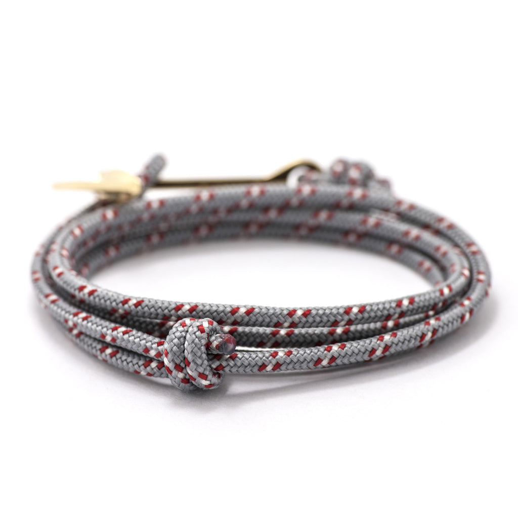 Gold Anchor On Gray & Red Rope Bracelet - BIJOUONE