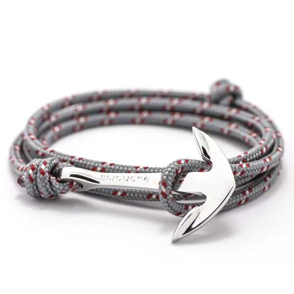 Silver Anchor On Gray & Red Rope Bracelet - BIJOUONE
