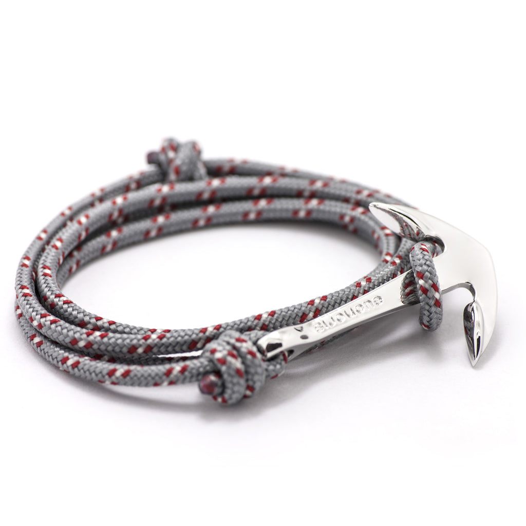 Silver Anchor On Gray & Red Rope Bracelet - BIJOUONE