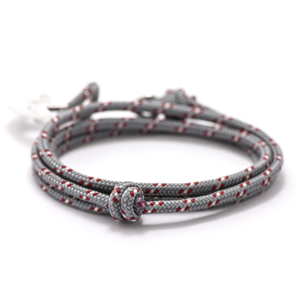 Silver Anchor On Gray & Red Rope Bracelet - BIJOUONE