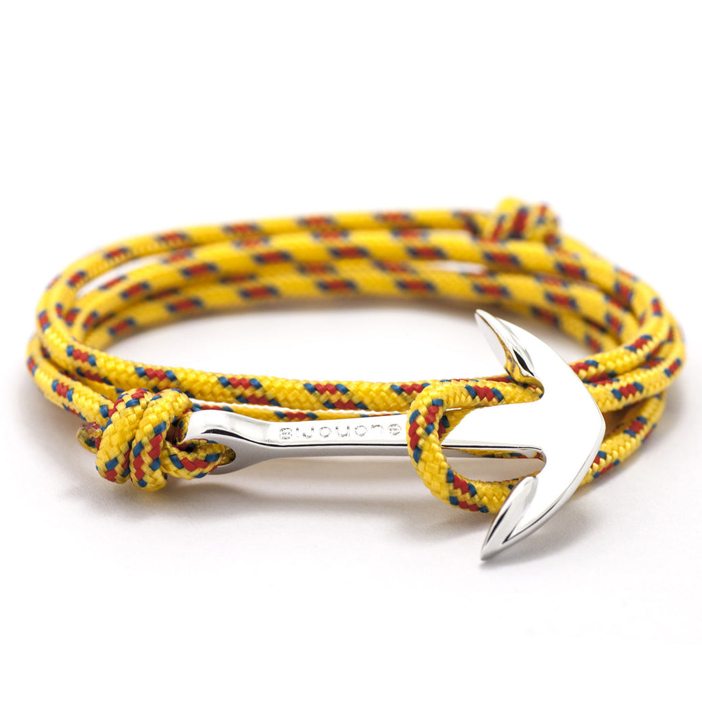 Silver Anchor On Yellow Rope Bracelet - BIJOUONE