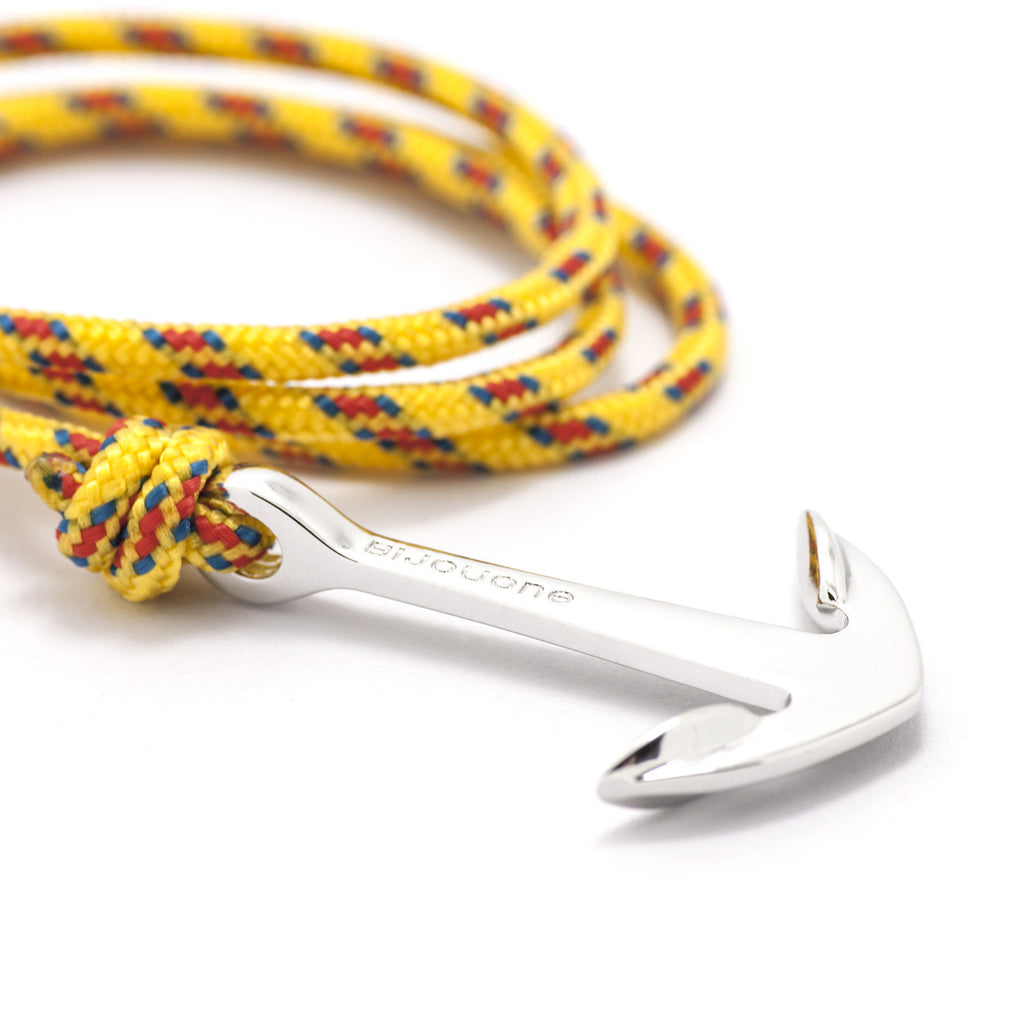 Silver Anchor On Yellow Rope Bracelet - BIJOUONE