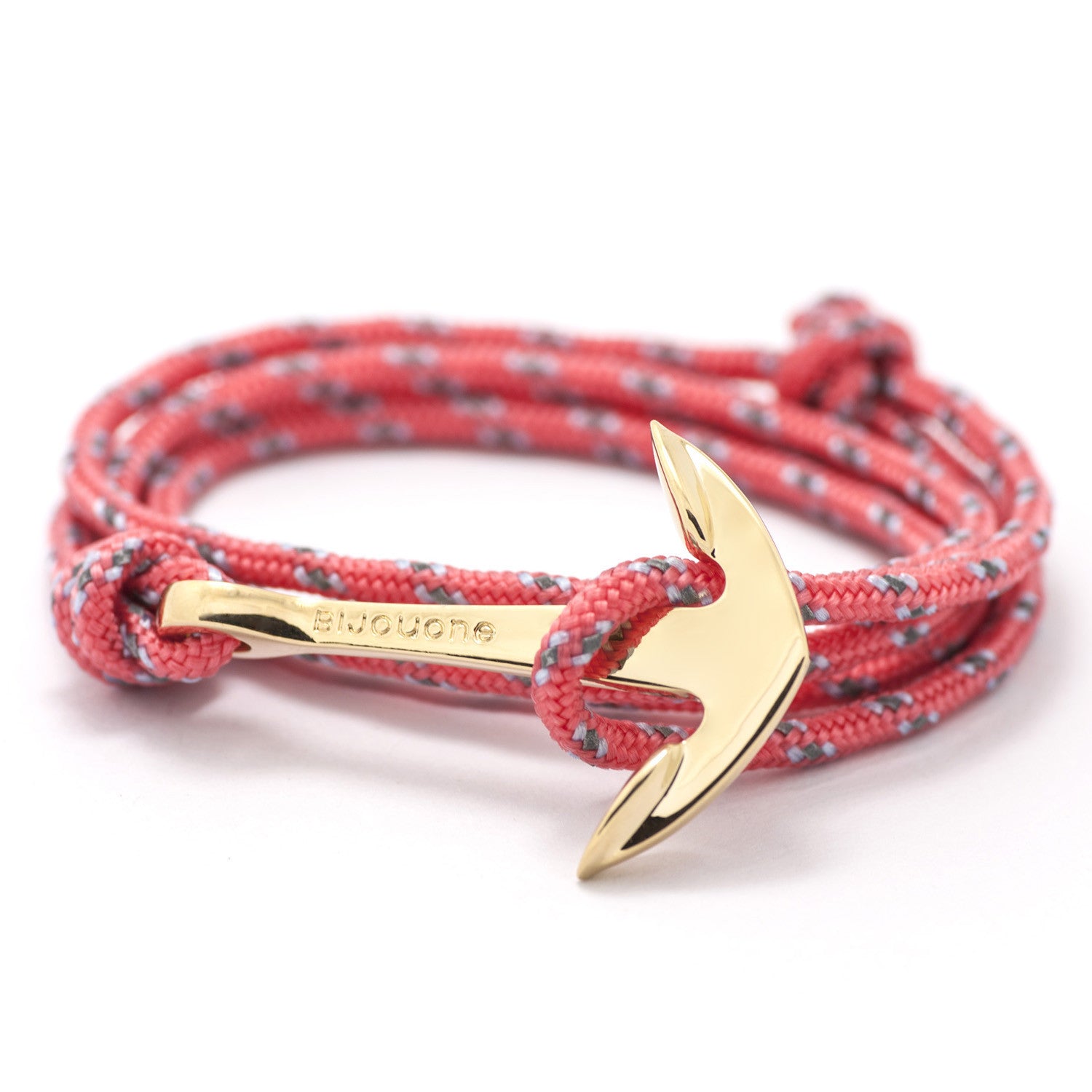 Gold Anchor On Salmon Rope Bracelet - BIJOUONE
