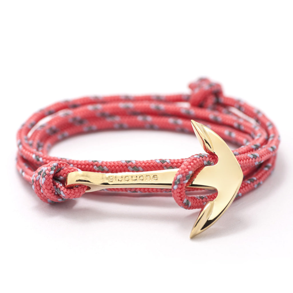 Gold Anchor On Salmon Rope Bracelet - BIJOUONE