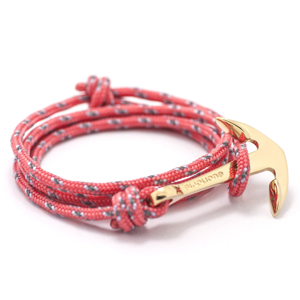 Gold Anchor On Salmon Rope Bracelet - BIJOUONE