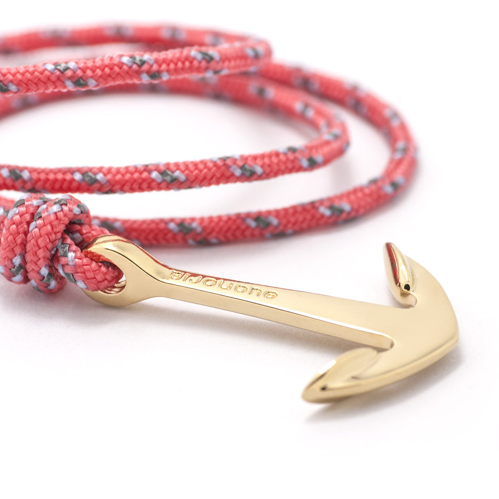 Gold Anchor On Salmon Rope Bracelet - BIJOUONE