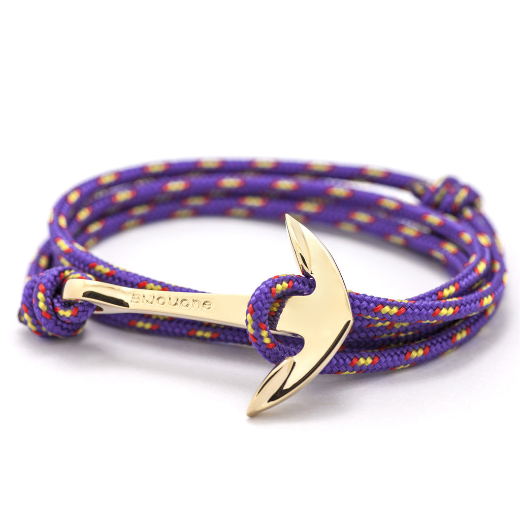 Gold Anchor On Purple Rope Bracelet - BIJOUONE