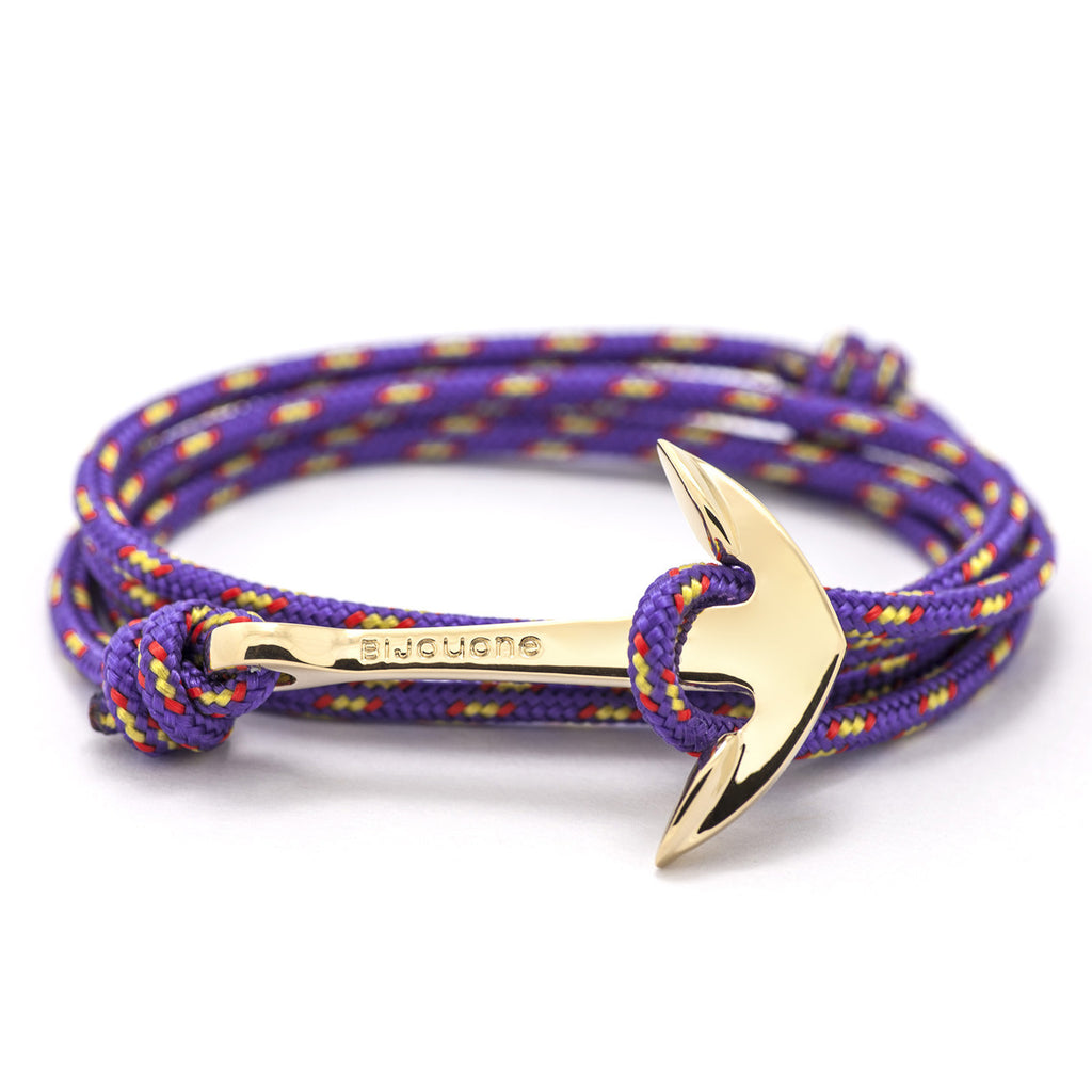 Gold Anchor On Purple Rope Bracelet - BIJOUONE