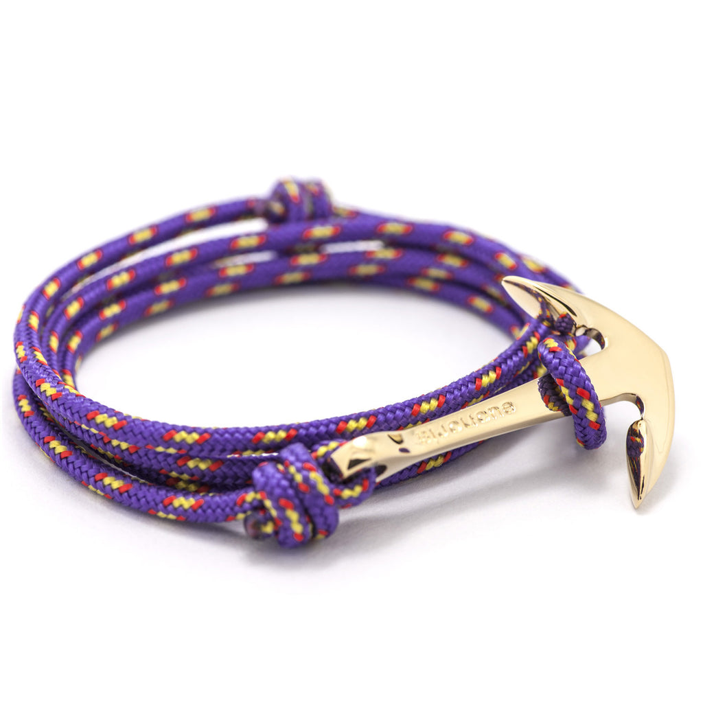 Gold Anchor On Purple Rope Bracelet - BIJOUONE