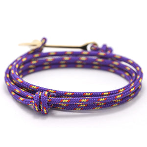 Gold Anchor On Purple Rope Bracelet - BIJOUONE
