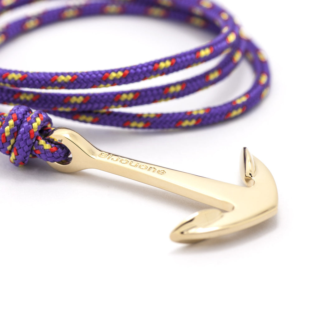 Gold Anchor On Purple Rope Bracelet - BIJOUONE