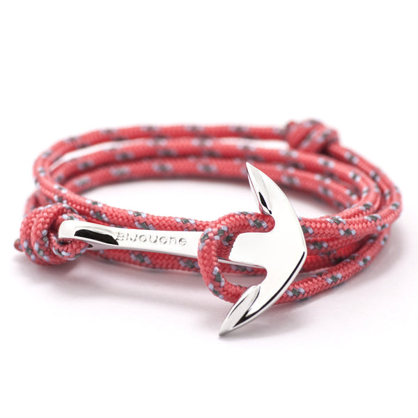Silver Anchor On Salmon Rope Bracelet - BIJOUONE