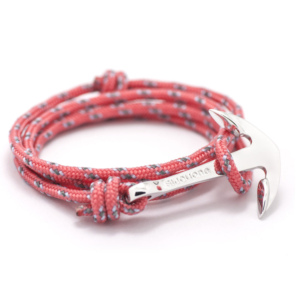 Silver Anchor On Salmon Rope Bracelet - BIJOUONE