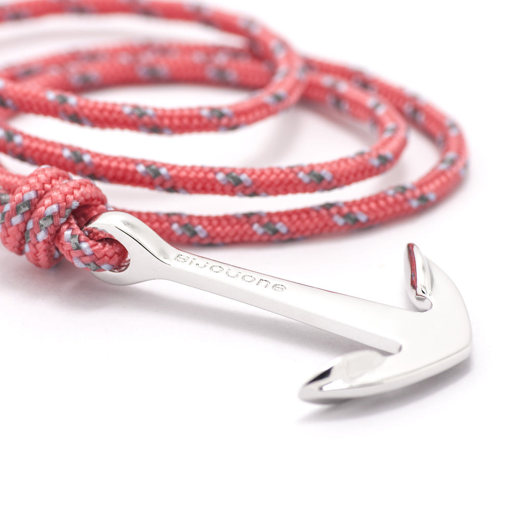Silver Anchor On Salmon Rope Bracelet - BIJOUONE