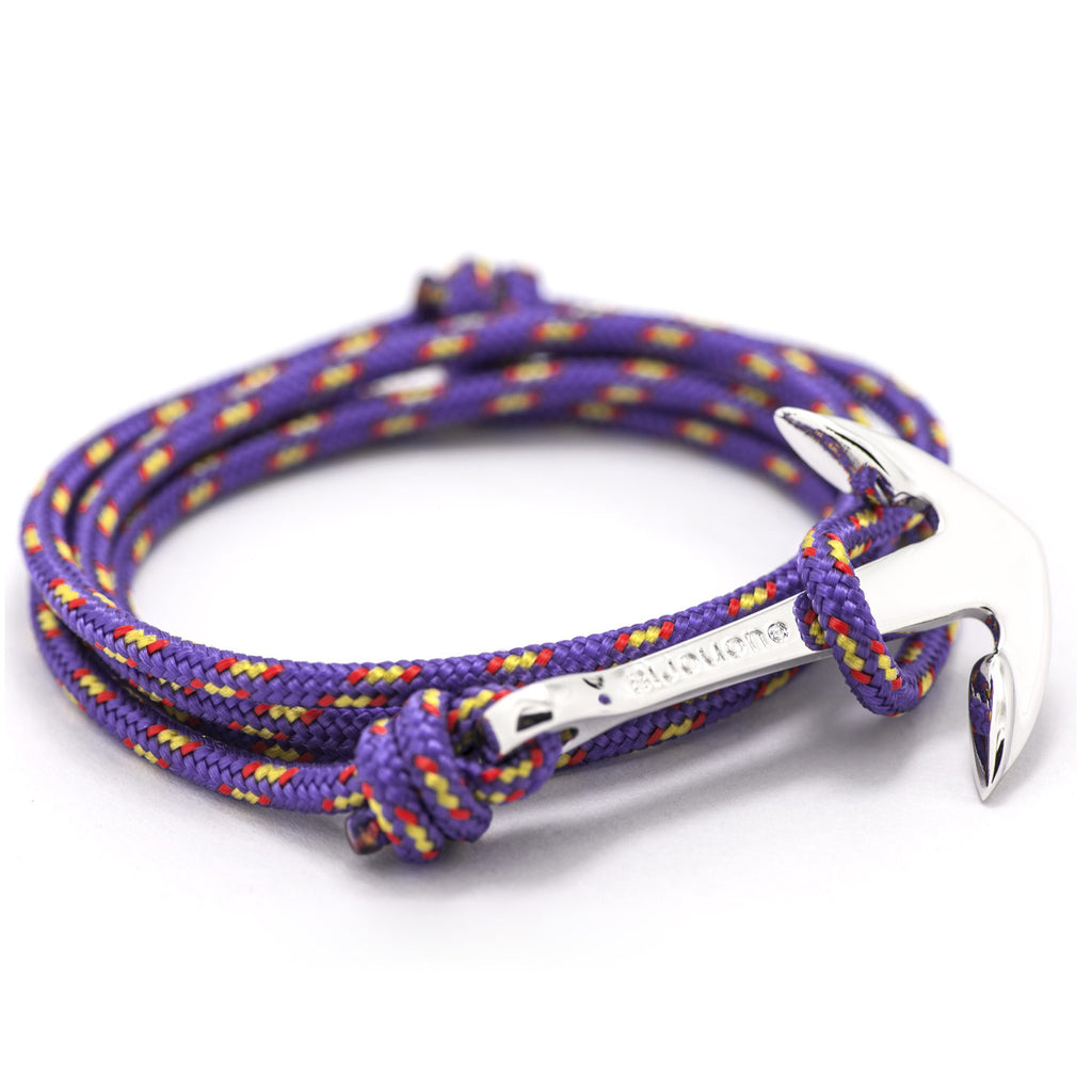 Silver Anchor On Purple Rope Bracelet - BIJOUONE