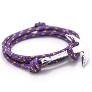 Silver Anchor On Purple Rope Bracelet - BIJOUONE