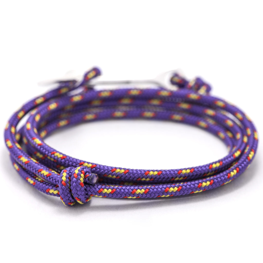 Silver Anchor On Purple Rope Bracelet - BIJOUONE