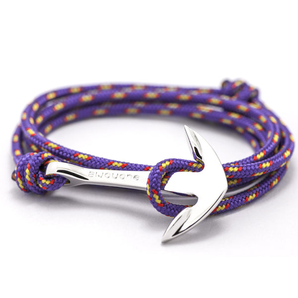 Silver Anchor On Purple Rope Bracelet - BIJOUONE