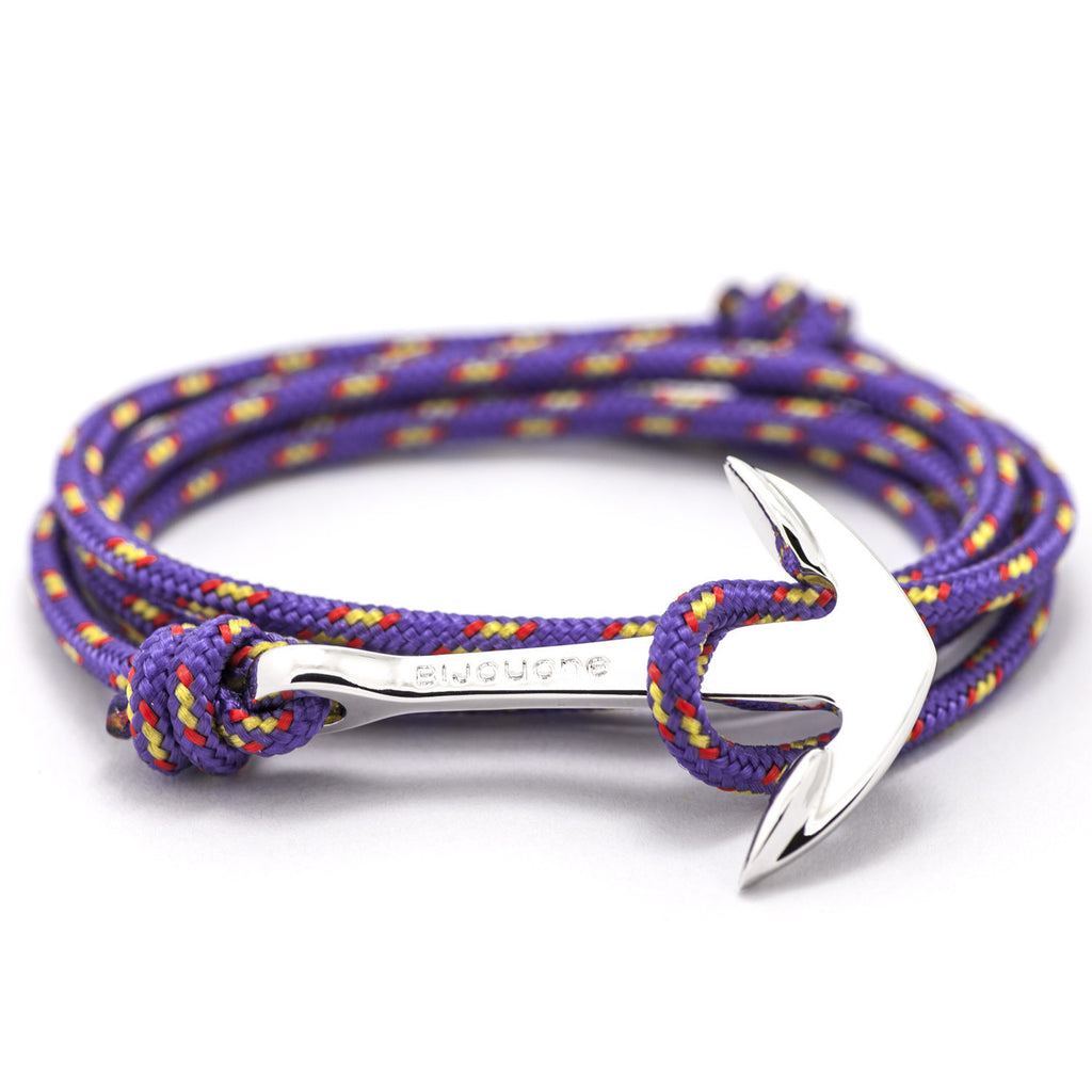 Silver Anchor On Purple Rope Bracelet - BIJOUONE