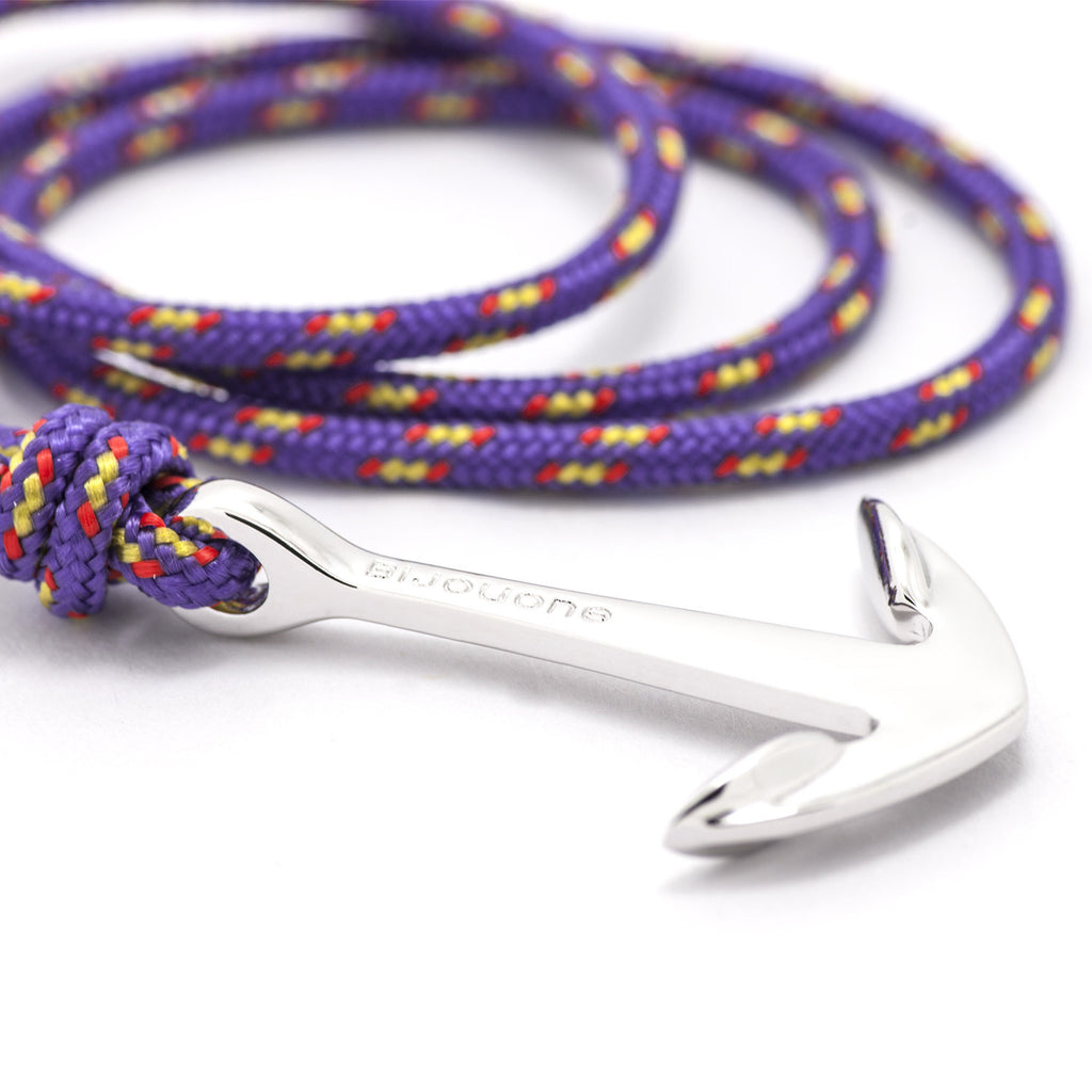 Silver Anchor On Purple Rope Bracelet - BIJOUONE